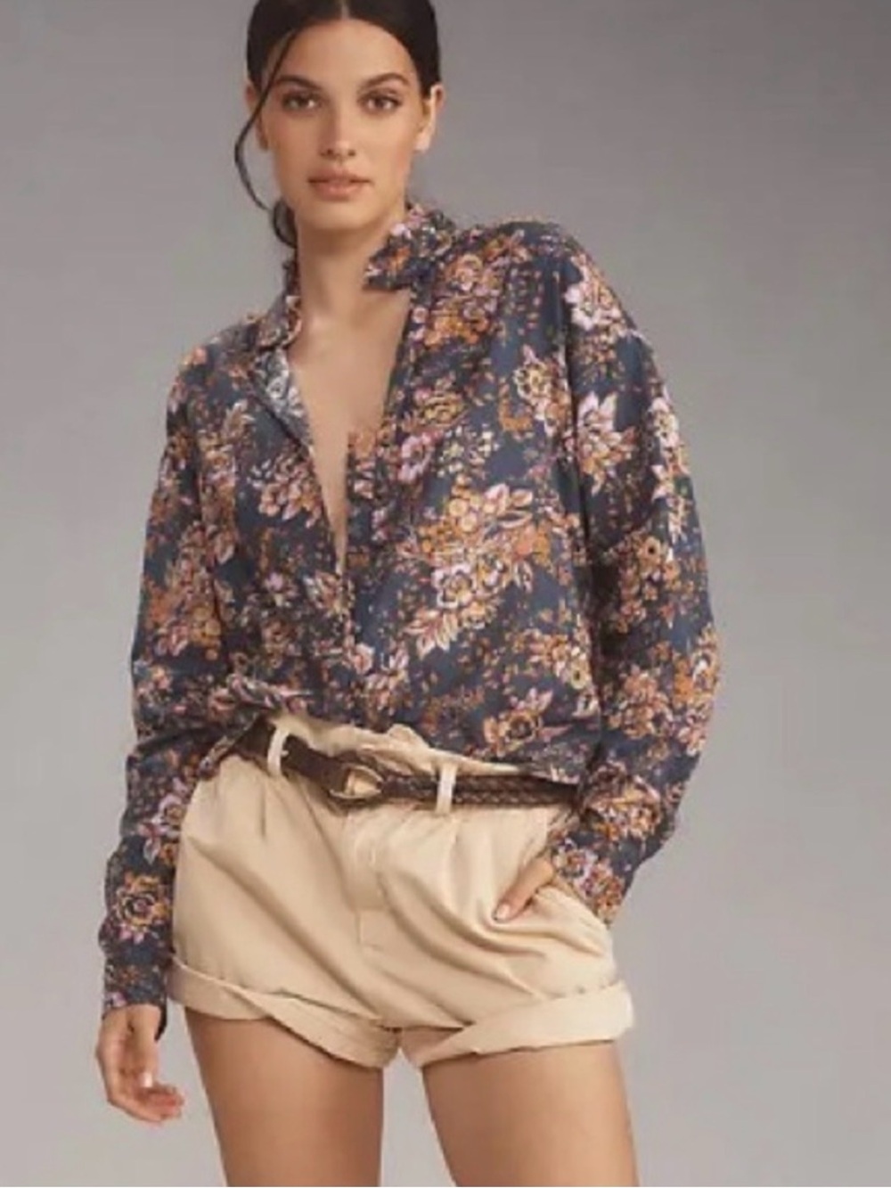 PILCRO  Tavi Buttondown Blouse - Blue Gray Size Small Oversized